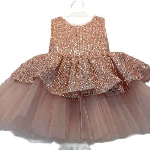 Kids Glitter Sequin Celebrity Dresses Sequin Bow Tulle Layer Flower Girls Dresses Shiny Girl Birthday Dress New Year 2021