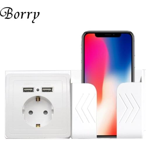 Dual USB Wall Charger Wall Charging Adapter 2.1A Wall Charger Adapter EU Plug Socket Panel Grounded Electrical