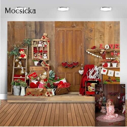 Valentines Day Barn Rose Flowers Backdrop for Photography Newborn Baby Cartoon Bear Portrait Photo Background Props Garden