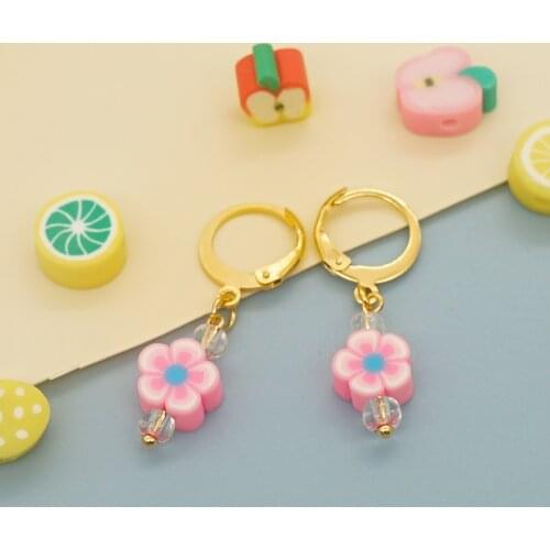 Go2Boho Pink Flower Drop Earring Hanging Dangle Earrings for Women Jewelry 2021 Stainless Steel Earings Polymer Clay Pendientes