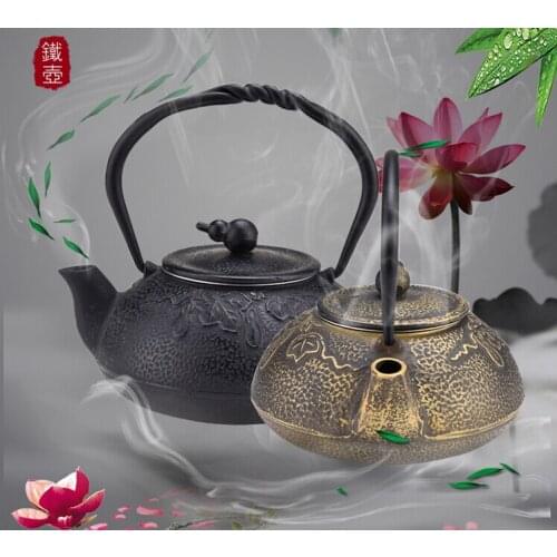 Jade kirin iron pot Gold mini bottle gourd with filter cast iron teapot Japan, wrought iron pot of creative tea on sale 550ml