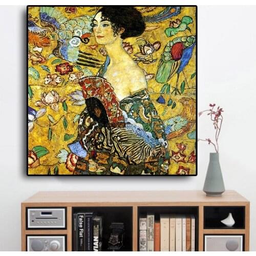 100x100cm Signora By Gustav Klimt Reproduction Oil Painting on Canvas Art Posters and Prints Wall Picture for Living Room