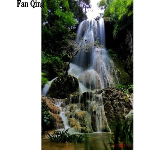 Full Square/round diamond Mountain forest waterfall 5D Cross stitch Rhinestone Mosaic Diamond Painting Home Decoration