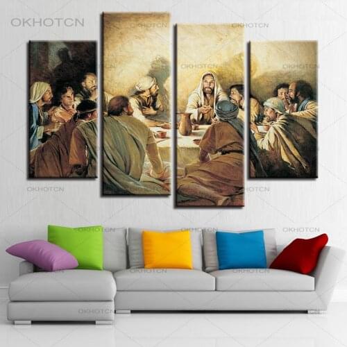 Canvas HD Printmaking Painting Home Decoration 4 Pieces Jesus Abstract Picture Modular Last Supper Poster Living Room Wall Art F