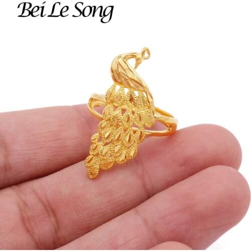 Gold Peacock rings 24K gold color ring for women jewelry French wedding bridal Ring accessories resizable Couple ring jewellery
