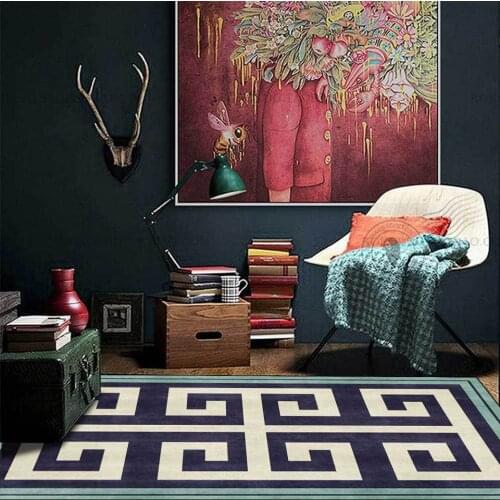 Carpet Living Room Blue Green Geometric Chinese Style Pattern Rectangle Rug Large For Bedroom Coffee Table Mat Home Decoration