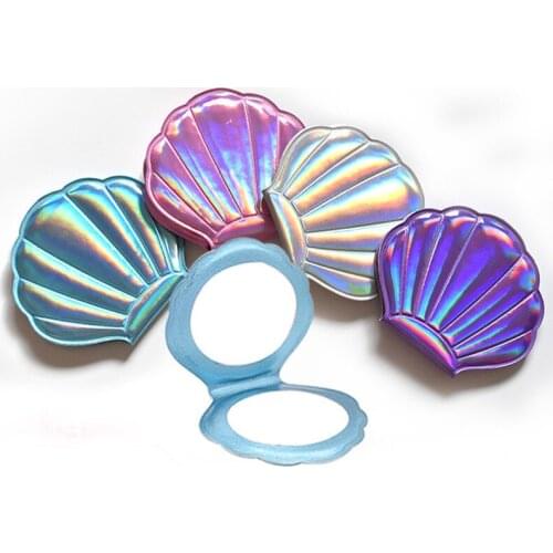 L68 Laser Color Cute Makeup Mirror New Cosmetic Compact Size Fashion Shell Mirror Double-sided Mirror Folding Portable For Trave
