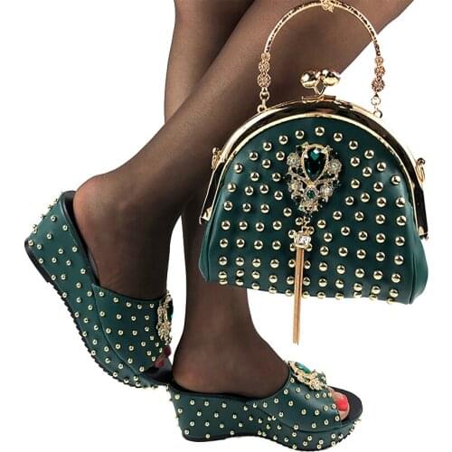 2020 Hot Selling Italian Design Fashion African Crystal Style Nigerian Women Shoes and Bag Set Decorated With Rhinestone in Wine
