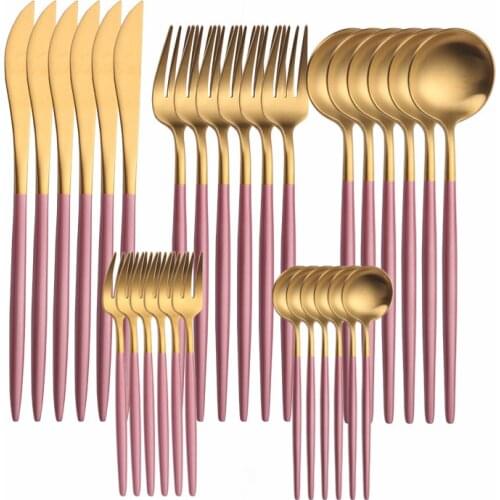 Pink Gold Tableware Kitchen Utensils Set Dessert Knife Fork Tea Spoon Stainless Steel Cutlery Set Creative Combination Flatware