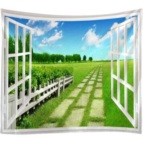 Windows Scenery Tapestry Wall Hanging Cloth Bed Spread Beach Towel Table Cloth Yoga Mat House Decoration Living Room Decoration