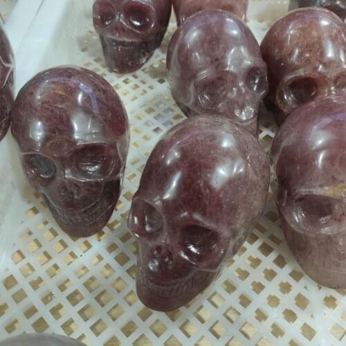 900-1000gNatural strawberry crystal skull head home living room decoration art ornaments open chakras to restore spiritual power