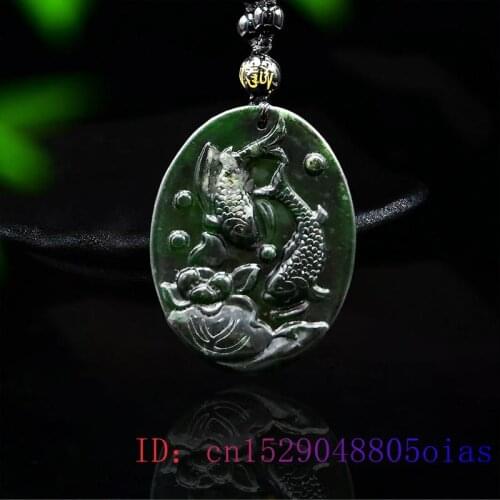 Jade Carp Pendant Gifts Jewelry Obsidian Charm Accessories Chinese Women Natural Necklace Carved Black Green Amulet