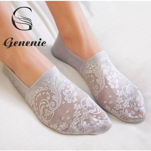 Low Invisible Ankle Transparent Hollow Out Socks Spring Summer Style Woman Girls Lace Flower Short Boat Sock Antiskid Slippers