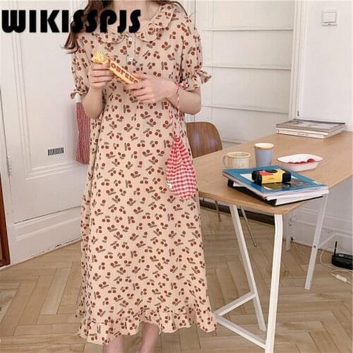 2021 Summer New Skin Friendly Pure Cotton Cherry Doll Collar Dress I Girls' Home Wear Women Nightwear Sleeping Dress