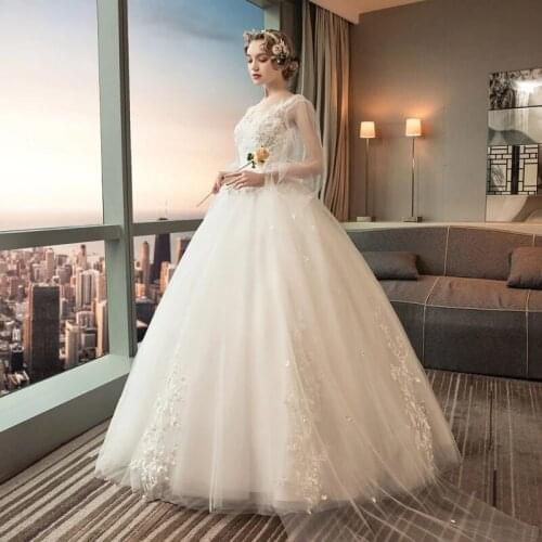 New arrival elegant wedding dress Vestido de Festa dress flowers ball gown long style party dresses lace sleeves