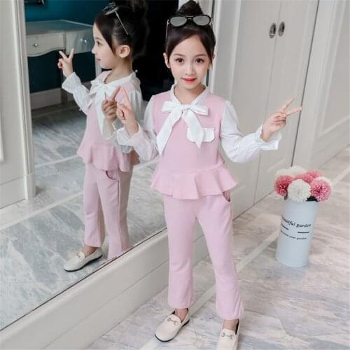 Girls Clothing 2021 Fall Clothing for Girls Clothes 3 To 12 Years Teen Clothes with bow tops + Pants 2 Pcs Kids 10 12 Year