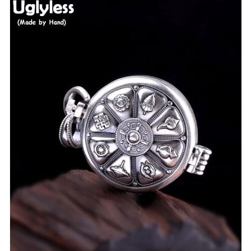 Uglyless Real 999 Fine Silver Open Box Necklaces for Women Buddhistic Eight Treasures Pendants NO Chain Thai Silver Jewelry P891