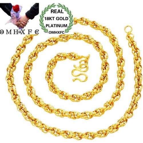 OMHXFC Wholesale European Fashion Woman Female Party Birthday Wedding Gift Long 50cm Twisted Real 18KT Gold Chain Necklace NL21