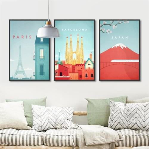 Travel Landscape Poster and Prints Abstract Watercolor Japan Paris City View Canvas Painting Bedroom Decoration Wall Art Picture