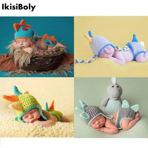 Newborn Baby Photography Props Babies Boys Dinosaur Photo Shoot Accessories New Bebe Handmade Costume New Infant Knitted Clothes