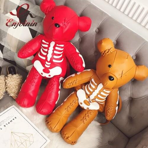 Punk Skull Bear Style Backpack for Women Novel Cross Design Travel Backpack Girls School School Bag Shoulder Bag 2021 Pu Leather