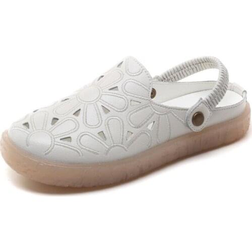 Summer Hot 2020 Newest Hollow Hole Sandals Soft Bottom Comfort Flat Sandals Women Genuine Leather Sandals Concise Casual Sandals