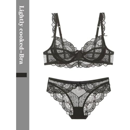 Sexy Busty European and American Style Lace Classic See-through Ultra-Thin Bra Set plus Size Underwear Women Double-Breasted
