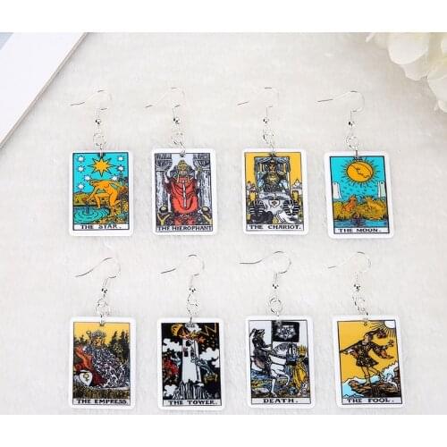 1Pair Drop Earring Small Size Tarot Deck Card Sun Moon Star And The Lovers Divination Card Fashion Jewelry Gift