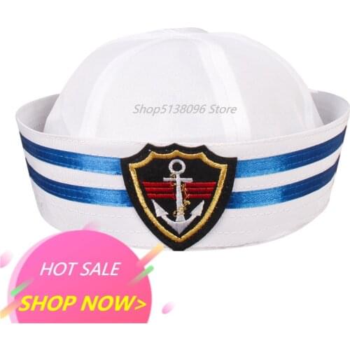 Military Hats White Captain Sailor Hat Navy Marine Caps with Anchor Army Hats for Women Men Child Fancy Cosplay Hat Accessories