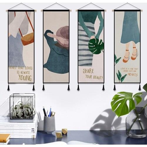 Nordic Ins Canvas Poster Wall Paintings Picture for Girls Bedroom Living Room Home Decor Wall Art Wooden Scroll Hanging Painting