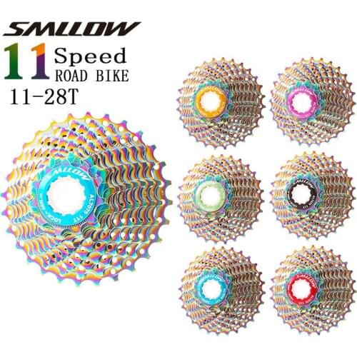 SMLLOW 11 Speed 11-12-13-14-15-17-19-21-23-25-28T MTB Colorful Cassette Freewheel Chrome-Molybdenum Steel Flywheel Rainbow Chain