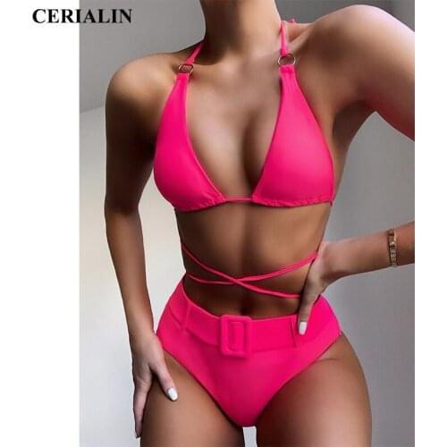 Sexy Womeb Bikini Swimming Suit New Mid Waist Printed Hanging Neck Bikini Ladies Split Swimsuit Low Cut Swimwear High Quality