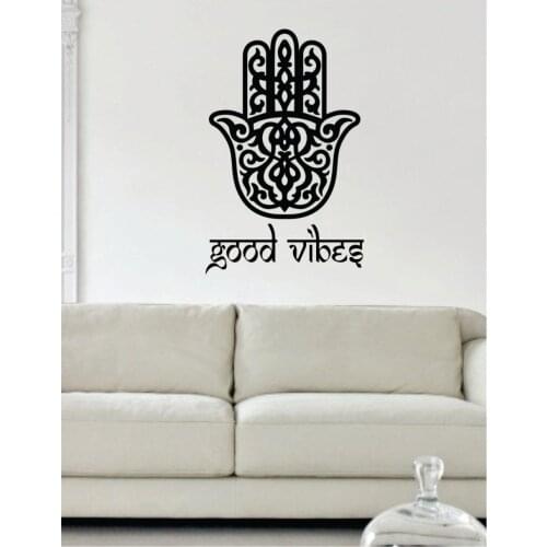 Good Vibes Hamsa Mandala Wall Vinyl Sticker Yoga Room Decor Yoga Meditation Home Decor Fatima Hand Decals Vinilos Paredes S-543