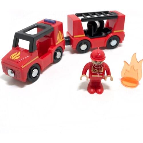 W01 High-quality sound and light 2 sections of magnetic train compatible with car wooden track- red fire engine