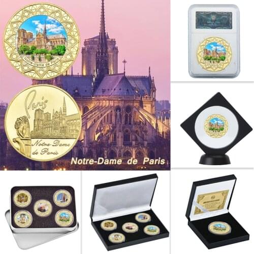 WR France Notre-Dame De Paris Gold Collectible Coins with Coin Holder Challenge Coin Original Medal Souvenirs Gifts Dropshipping