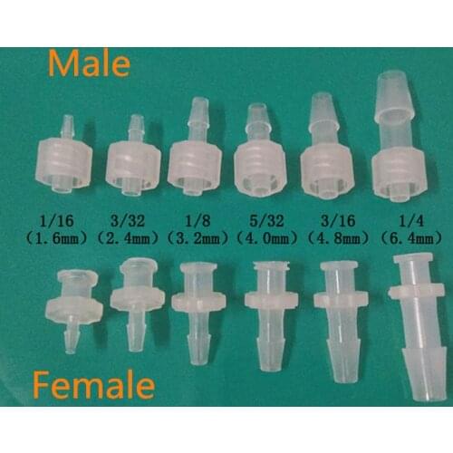 2pcs 1/4" 1/16'' 1/8'' 3/32'' 5/32'' 1/8'' 3/16'' Hose Barb Straight in Fitting Twist Connect Male/Female Luer Lock Fittings