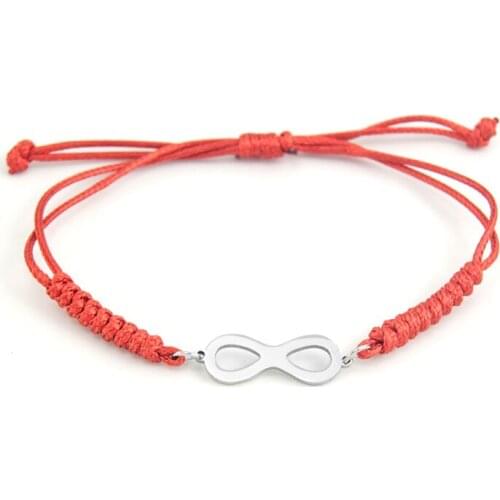 Women Adjustable Cord Bracelet 8 infinity connector Stainless steel pendant black red color Rope