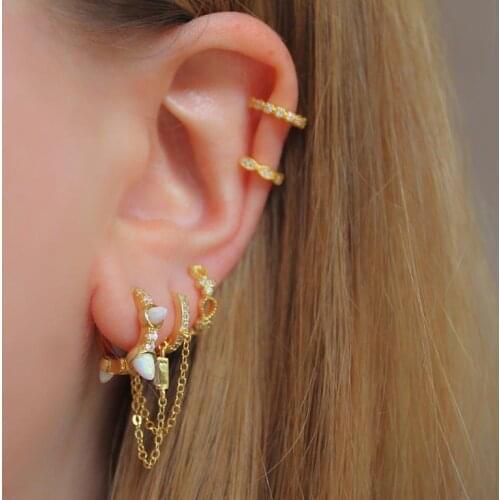 Baguette cz tassel chain Hoop Earrings For Women 3colors delicate gold filled fashion minimal statement Ethnic Gothic Jewelry