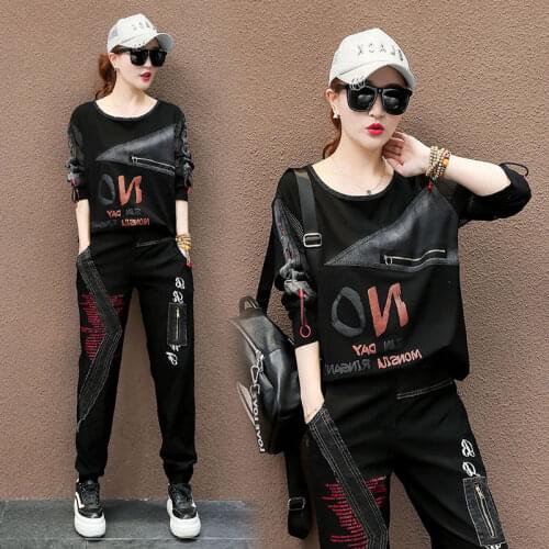 Womens Tracksuit Set 2 Pieces 2021 Spring New Korean Style Women Woman Long Sleeve Top Trouser Suits Sweatpants Sweatsuit XC418