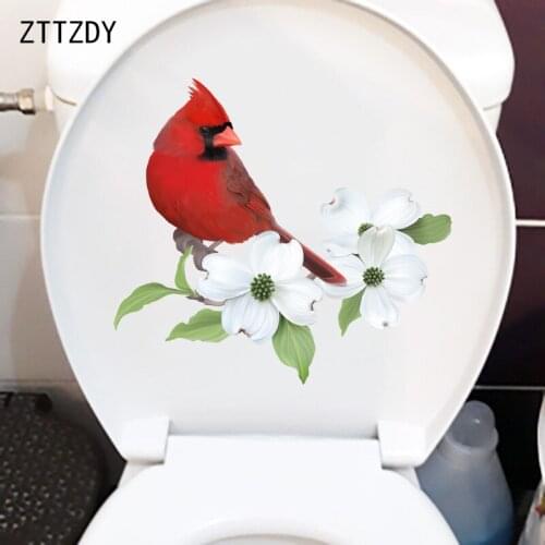 ZTTZDY 24.6CM×22.2CM Animal Home Wall Stickers Bird On Flower Branch Creative Toilet Decoration T2-0785