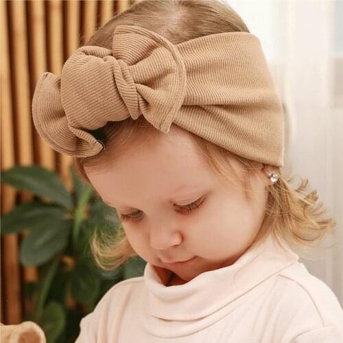 0-2Years Baby Toddler Headband Boy Girls Big Bow Solid Hairband Soft Elastic Newborn Girls Flower Hair Band 10 Colors
