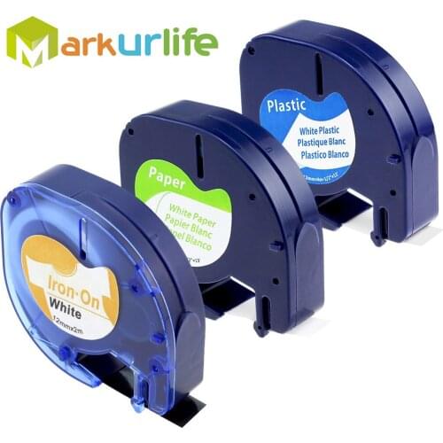 3 Pack Compatible for Dymo Label Tape Iron On Fabric/Plastic White 12mm for Dymo LetraTag LT-100H LT-100T Label Maker