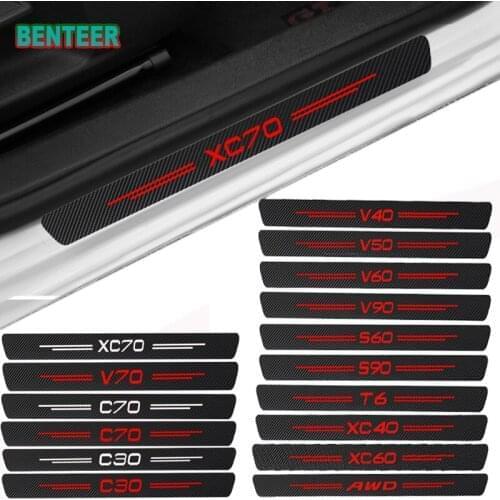4pcs Carbon fiber Car Protector Door Sill Stickers For Volvo C30 C70 V70 XC70 Auto Accessories