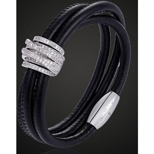 Zlxgirl Brand AAA Cubic Zircon Copper Bracelet Mens Imitation Leather Gold color Bangle & Bracelet Women Puseiras