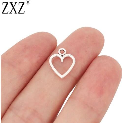 ZXZ 100pcs Tibetan Silver Open Heart Charms Pendants Beads 2 Sided for Jewelry Making 14x12mm
