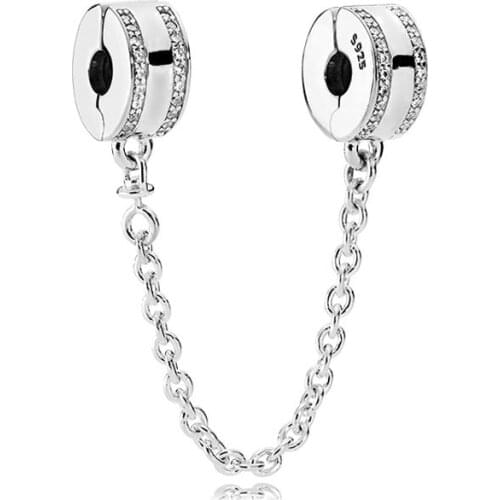 Original Real 925 Sterling Silver Beads Charm Padola Logo Safety Chain Charm Fit Pandora Bracelet For Women Jewelry