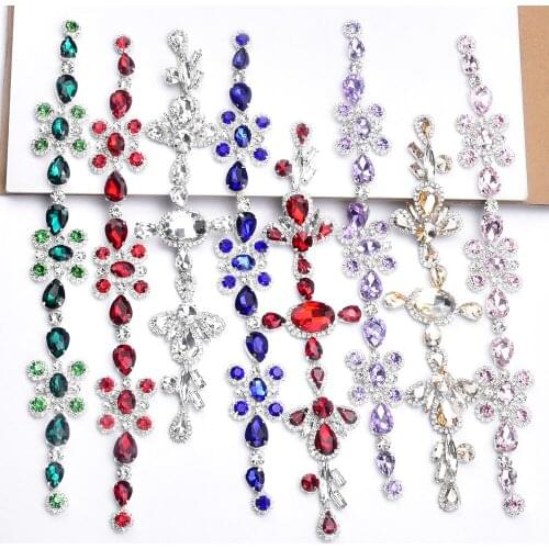 Water Drop Rhinestone Flower Applique Wedding Dress Belt Sash Decoration Fancy Crystal Connector Sew on Bikini Swimsuit Shoes