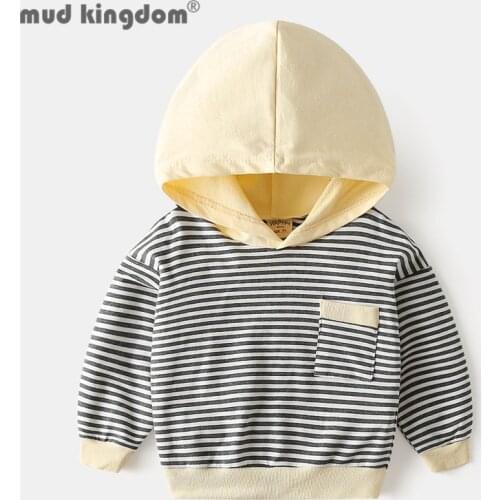 Mudkingdom Kids Hooded Sweatshirts Stripe Pocket Long Sleeve Spring Autumn Pullover Clothes for Boys Loose Casual Cotton Tops