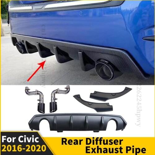 Rear Bumper Diffuser Lip Sport Splitter Modified Protector Trim Spoiler Body Kit Exhaust Pipe For Civic 2016 2017 2018 2019 2020