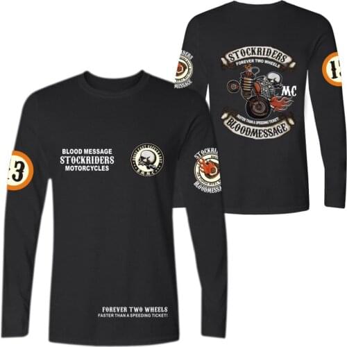Skull Stockriders Motorcycle long sleeve Tshirt T shirt men women crewneck cotton T-shirt skull locomotive T shirts Plus Size